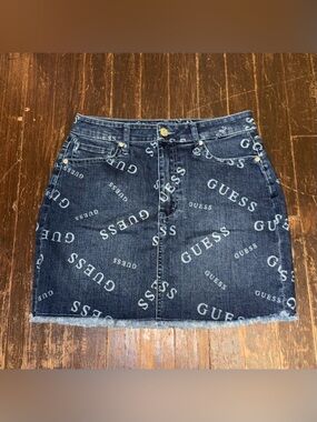 Guess Denim Logo All Over Print Mini Skirt Women’s Size S